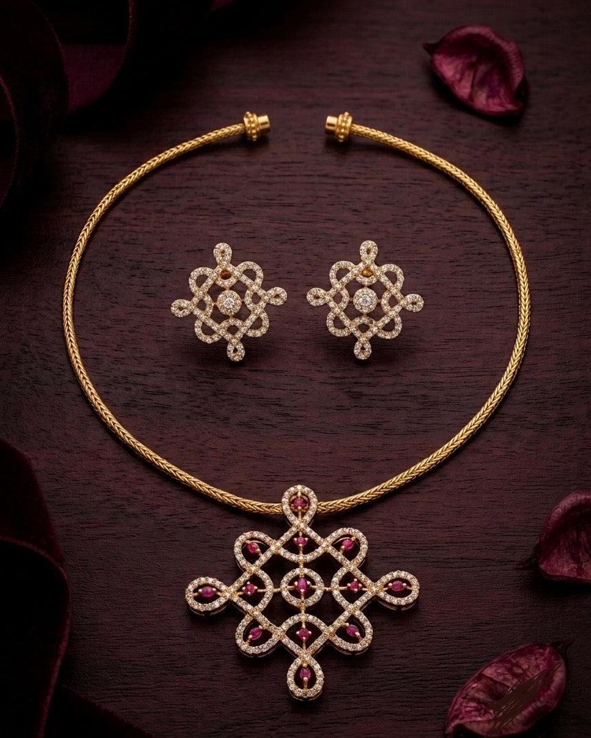 Kolam Diamond Necklace -Ruby Aksha Trends