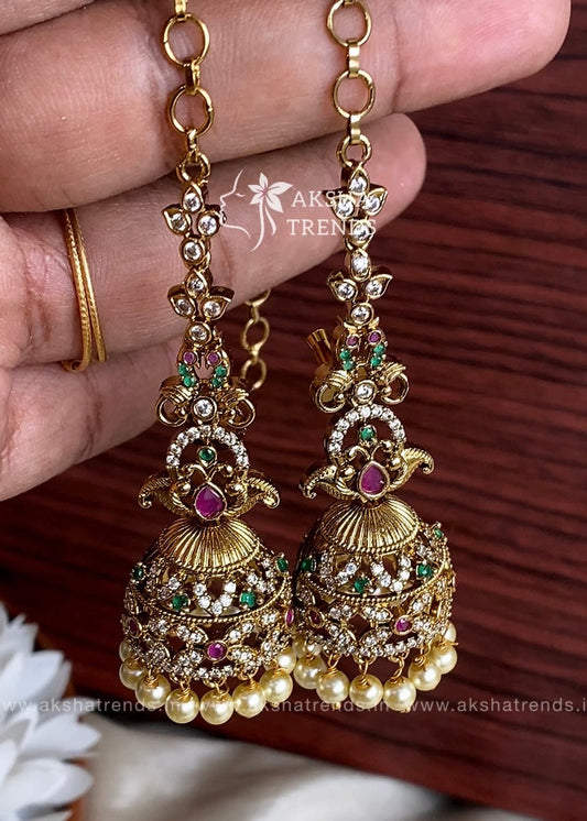 Premium diamond Jhumka with Earchain Aksha Trends