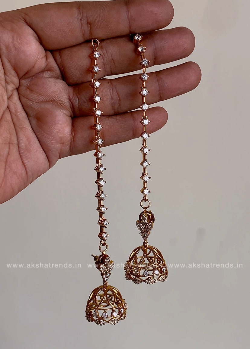 Diamond Jhumka with Earchains Aksha Trends