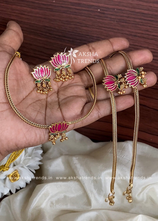Antique lotus Necklace+Anklet combo Aksha Trends