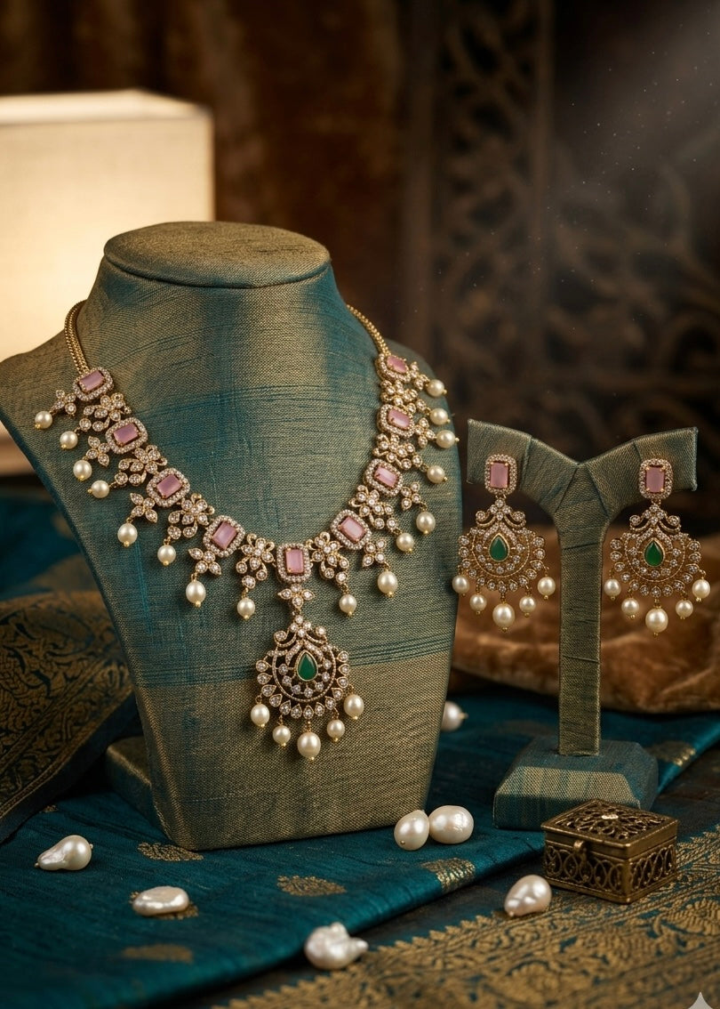 Premium floral diamond necklace Aksha Trends 