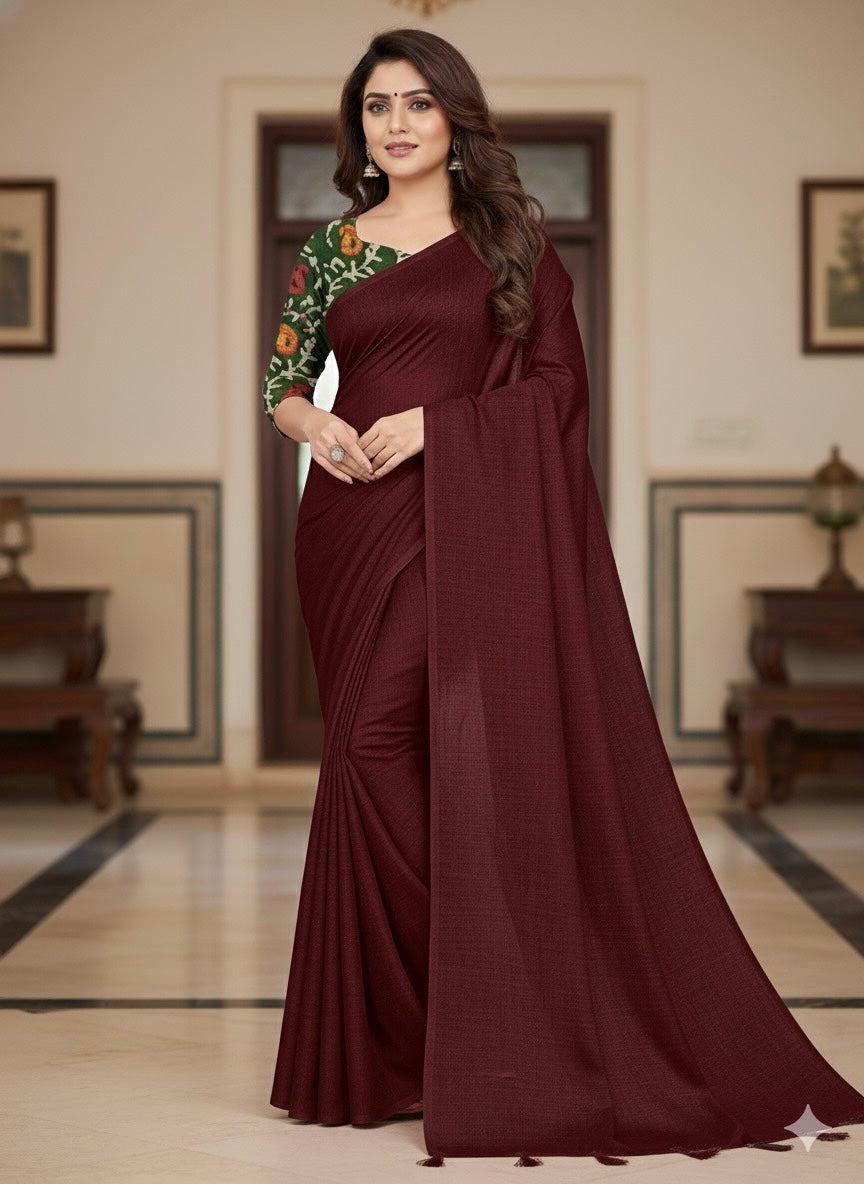 Khadi Cotton Saree -Maroon Aksha Trends