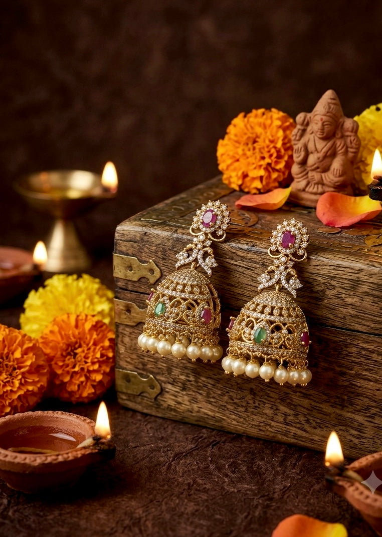 Premium diamond bridal jhumka Aksha Trends 
