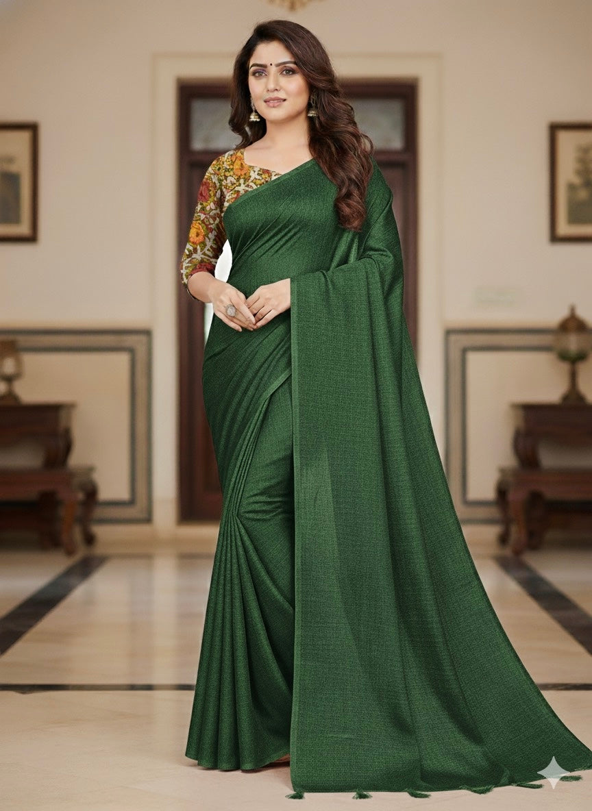 Khadi Cotton Saree -Green Aksha Trends 