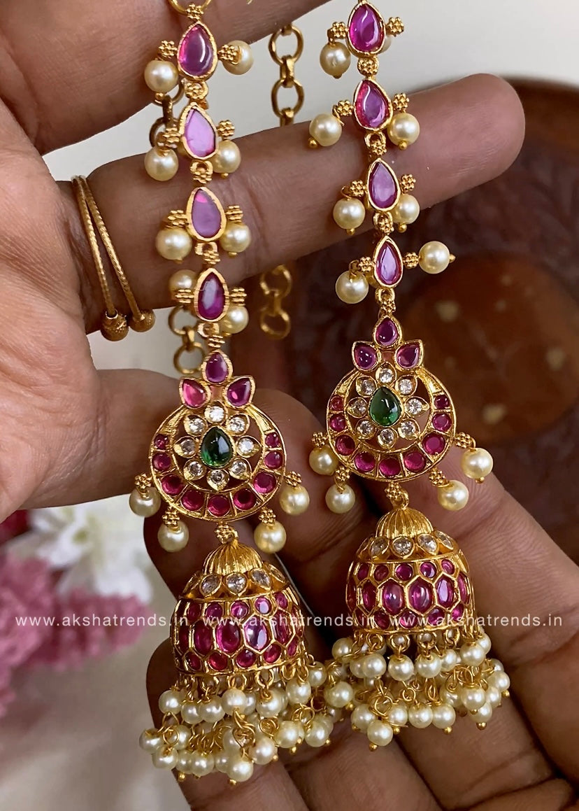 Premium kemp Jhumka with earchains Aksha Trends