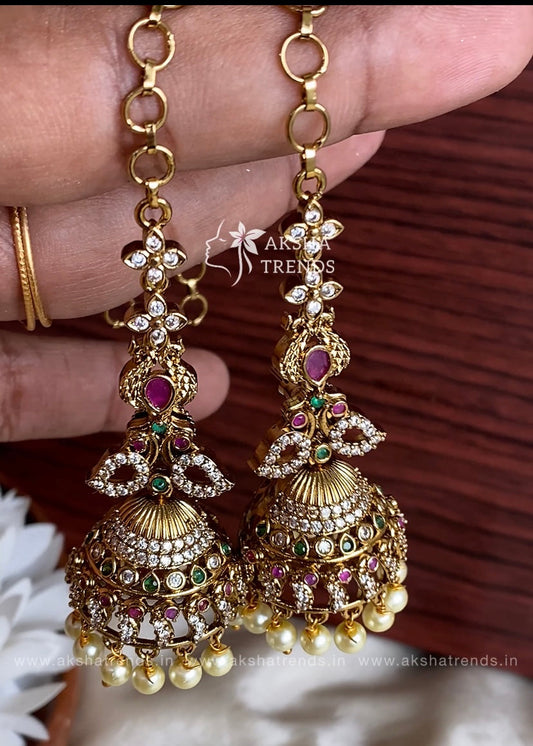 Premium diamond Jhumka with Earchain Aksha Trends
