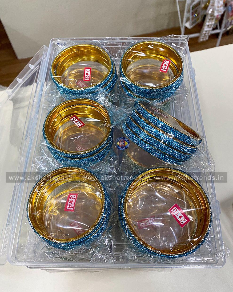 Glitter Metal Bangles (4pc) -Aqua blue Aksha Trends 