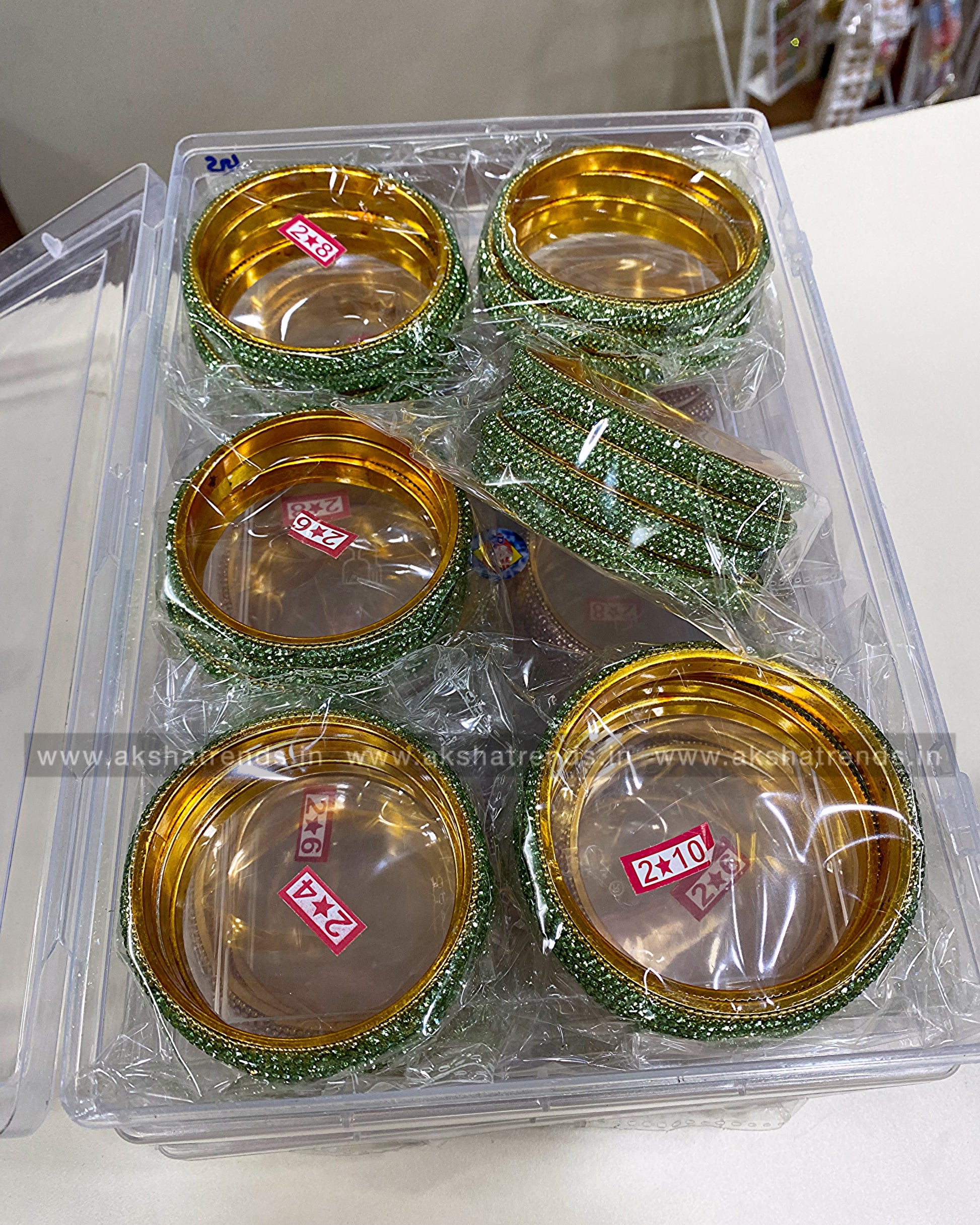 Glitter Metal Bangles (4pc) -Green Aksha Trends