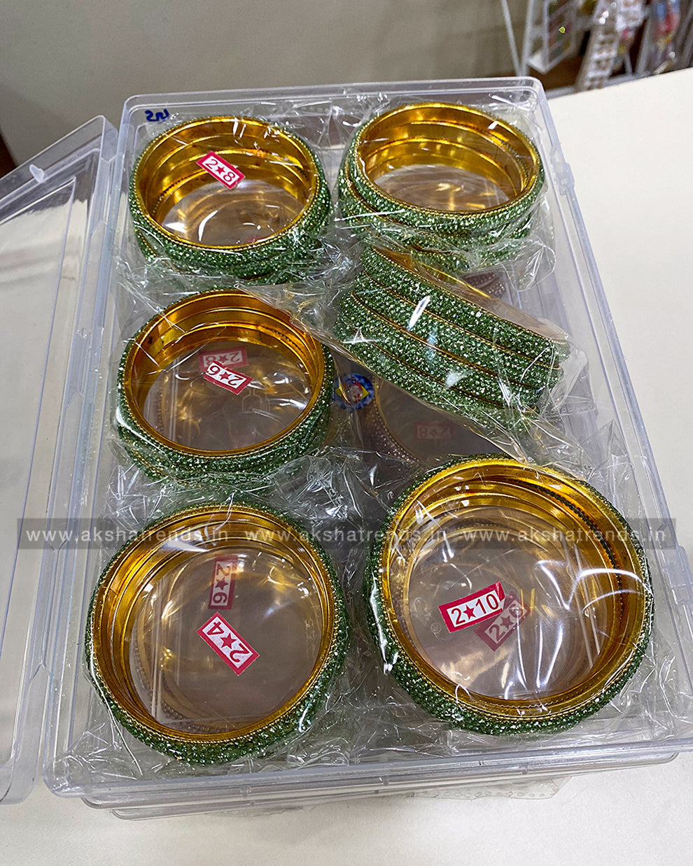 Glitter Metal Bangles (4pc) -Green Aksha Trends 