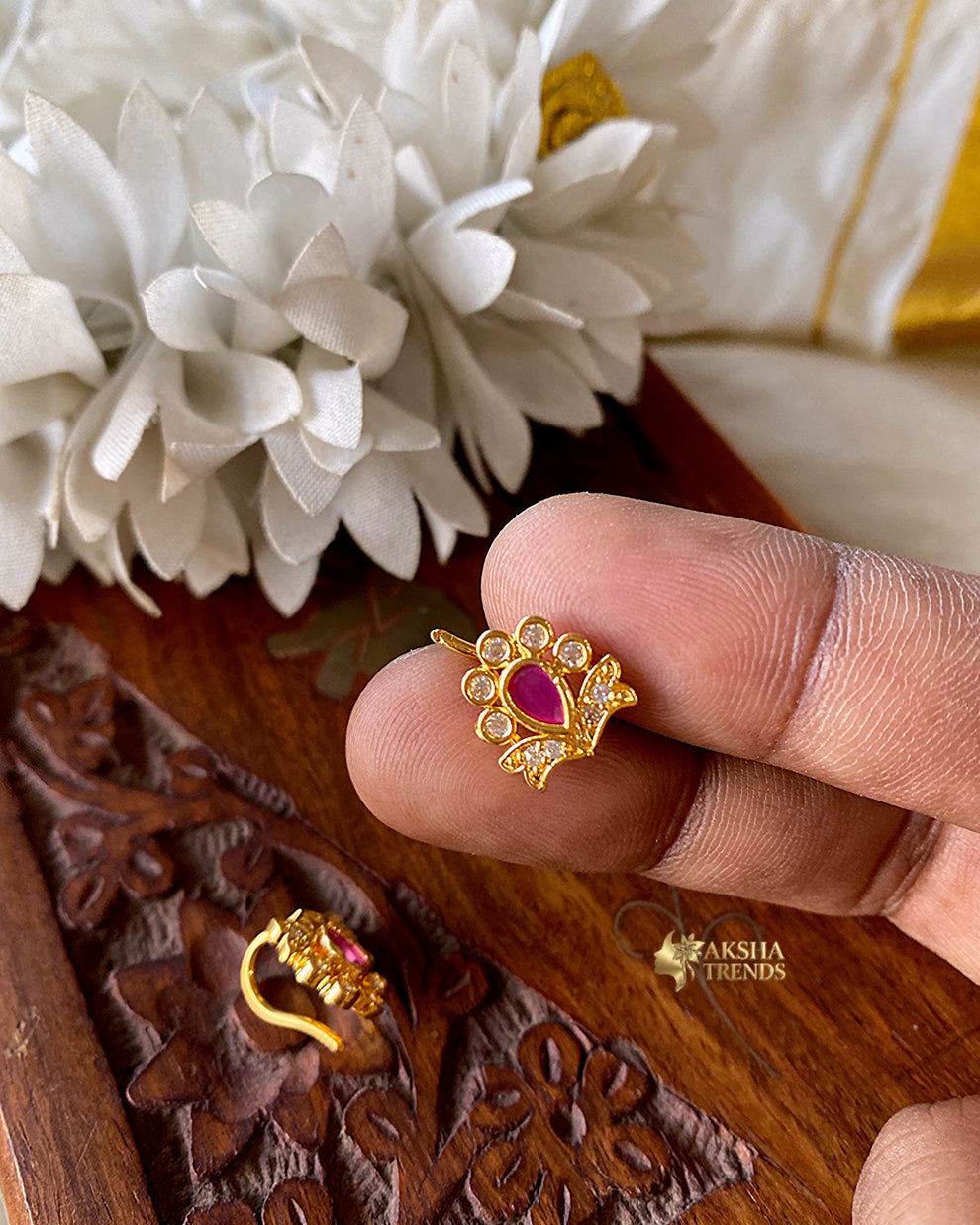 Premium Nose pin -Ruby Aksha Trends 