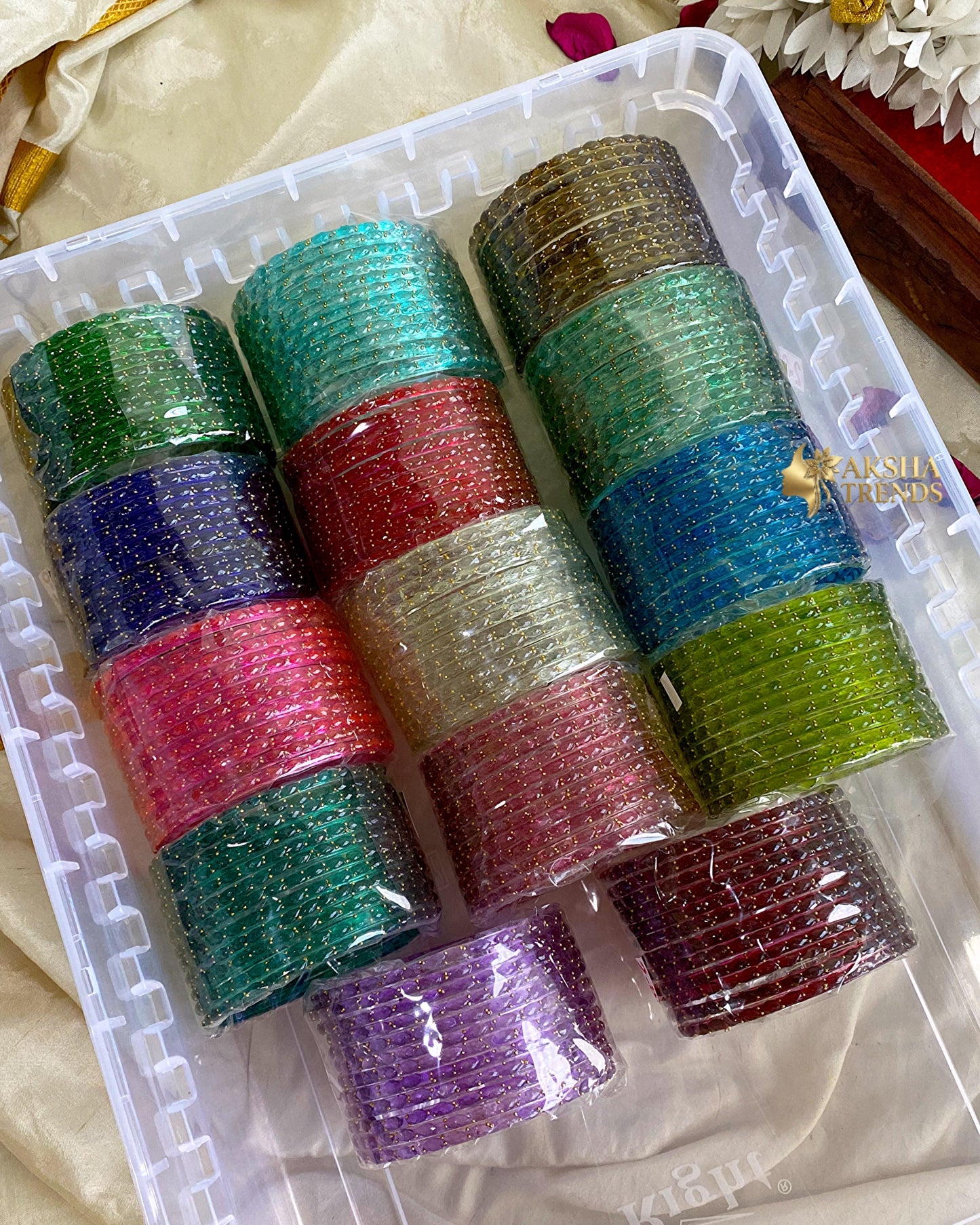 2.8 SIZE -Raindrop Glass Bangles (12pc /one colour) Aksha Trends