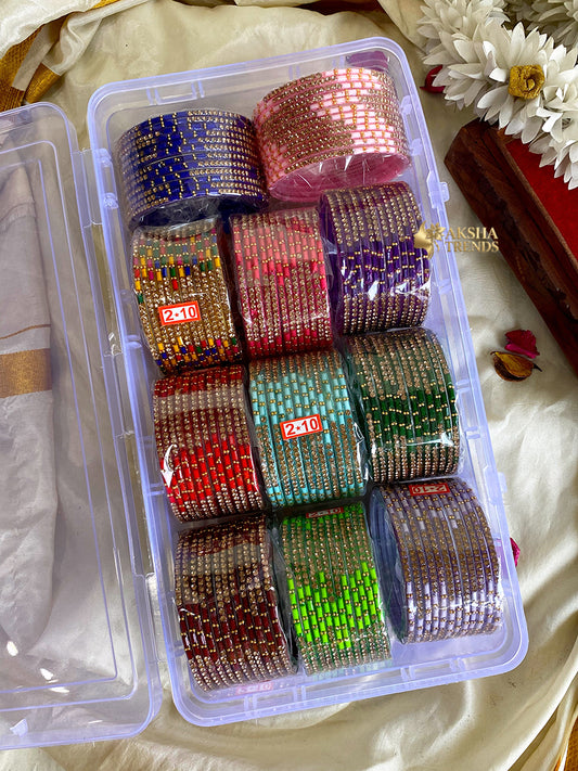 2.10 SIZE -stonework Glass Bangles (12pc/one colour) Aksha Trends