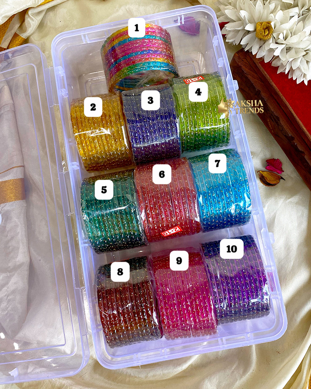 2.10 SIZE -Glass Bangles (12pc/one colour) Aksha Trends 