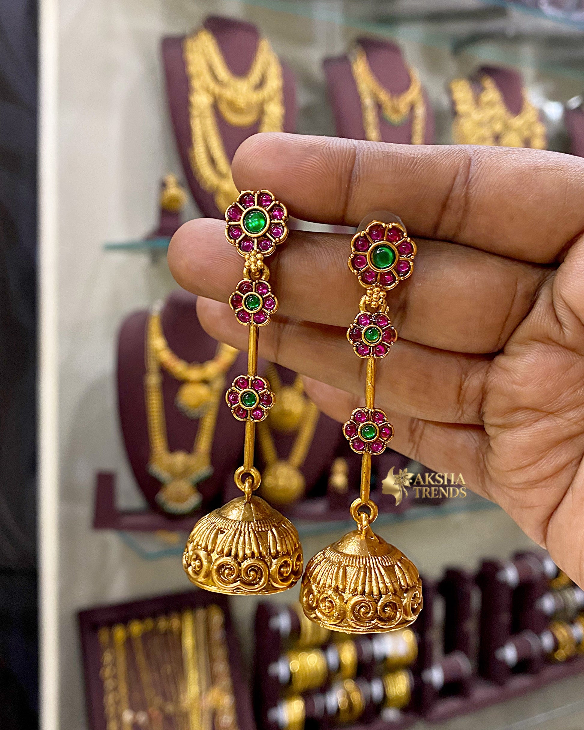 Antique kemp Jhumka -long Aksha Trends