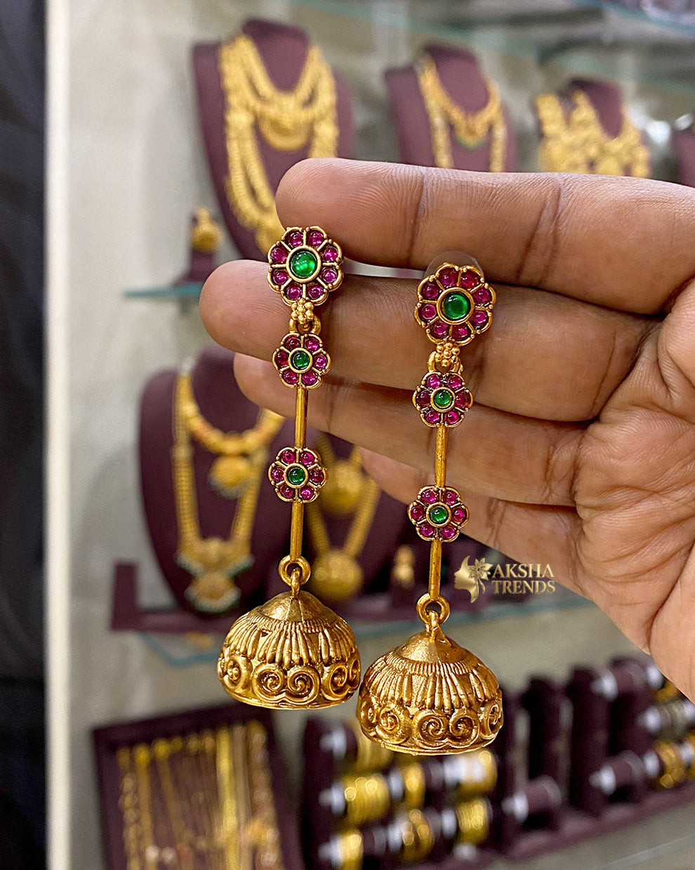Antique kemp Jhumka -long Aksha Trends 