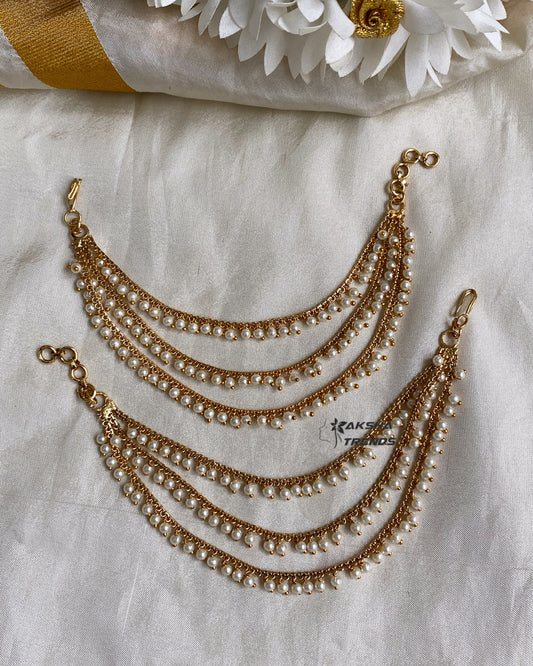 Bridal earchain maati -3 layer pearls Aksha Trends