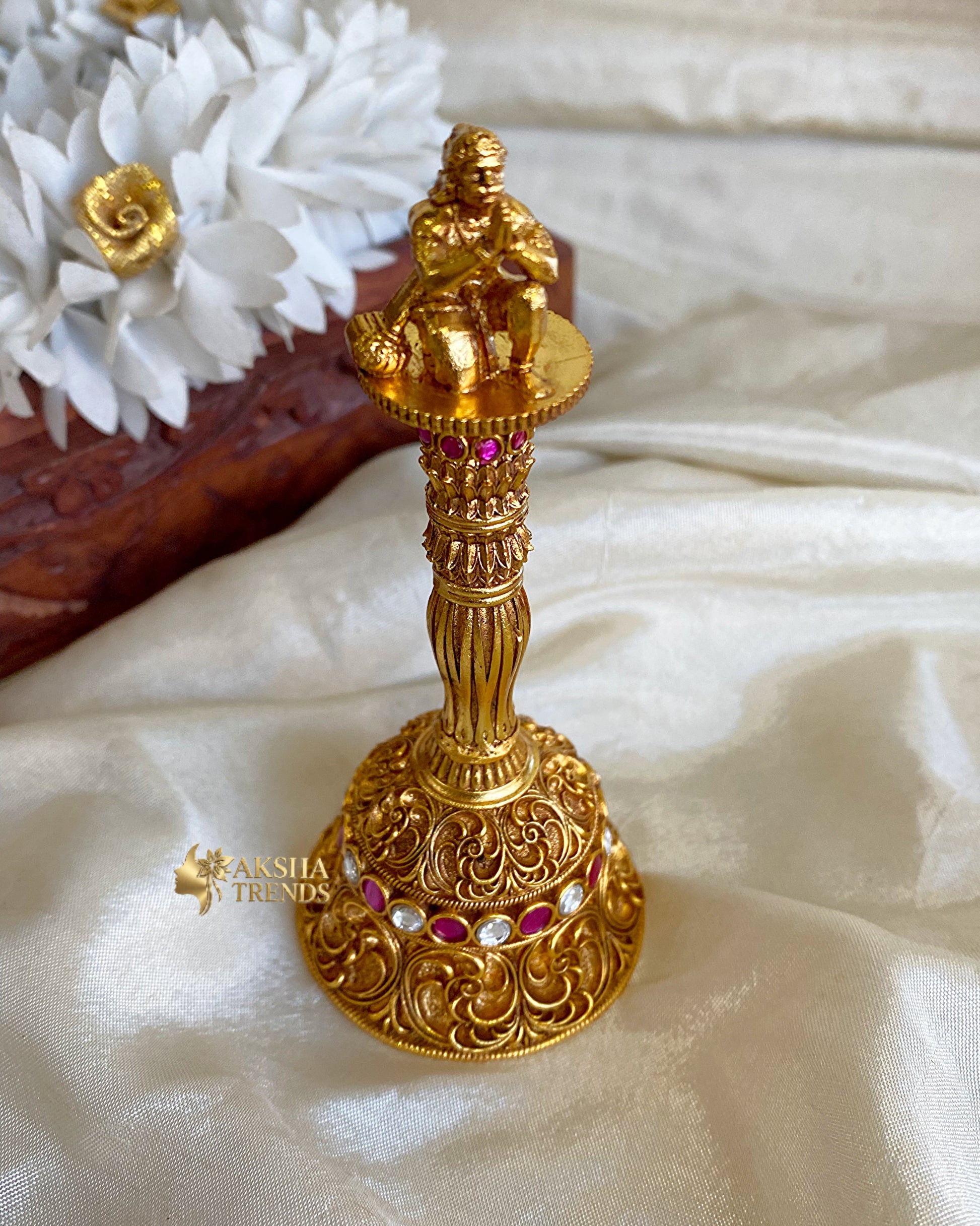 Golden Brass Pooja Bell With Hanuman Aksha Trends