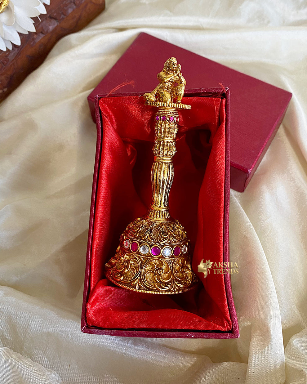 Golden Brass Pooja Bell With Hanuman Aksha Trends 