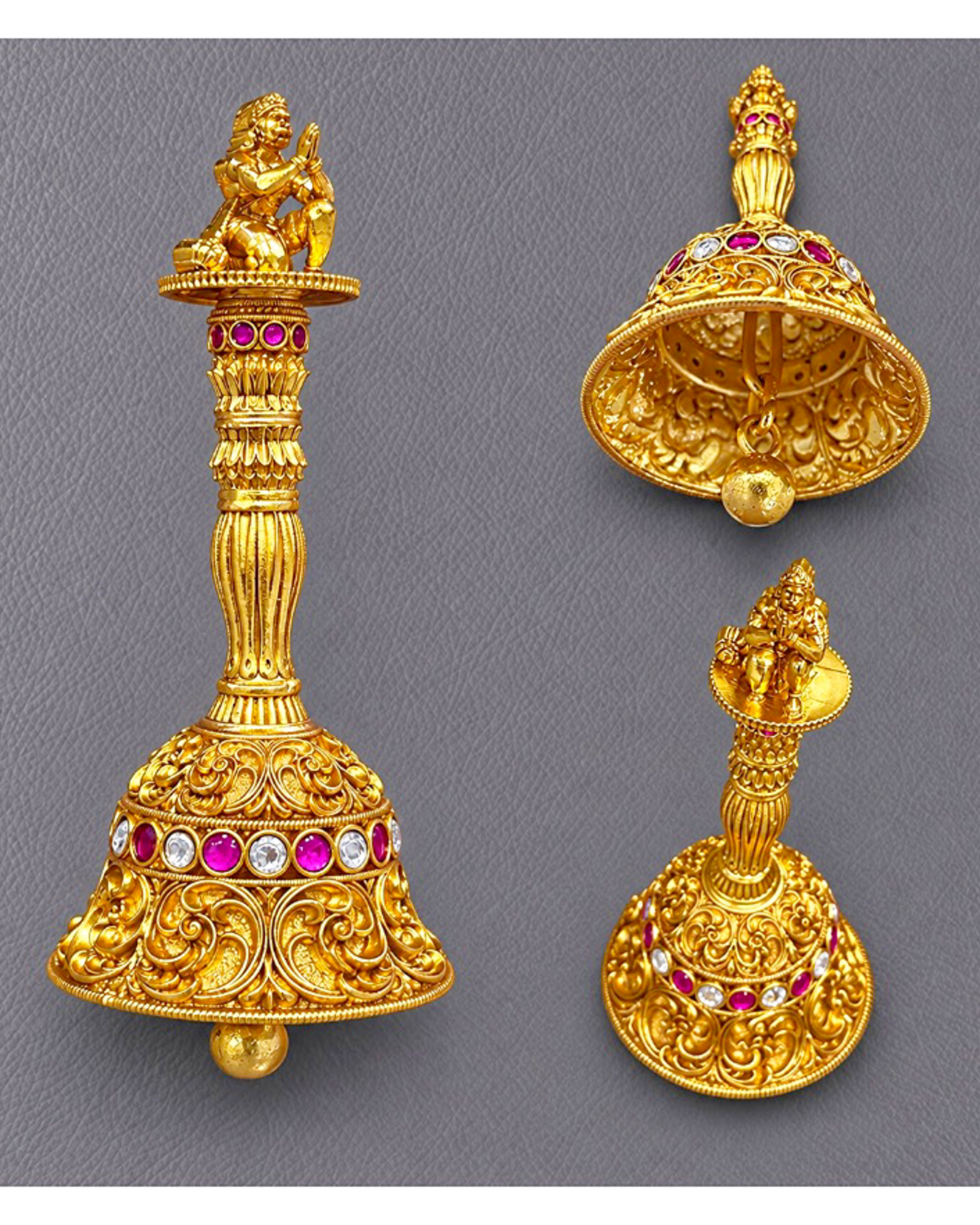 Golden Brass Pooja Bell With Hanuman Aksha Trends