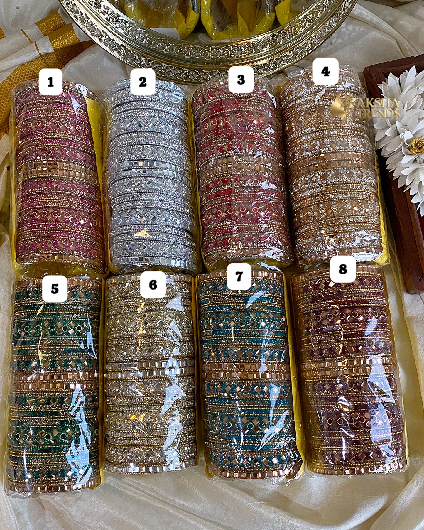 2.8 SIZE -Kundan stone Bridal Set Bangles (18pc/one colour) Aksha Trends