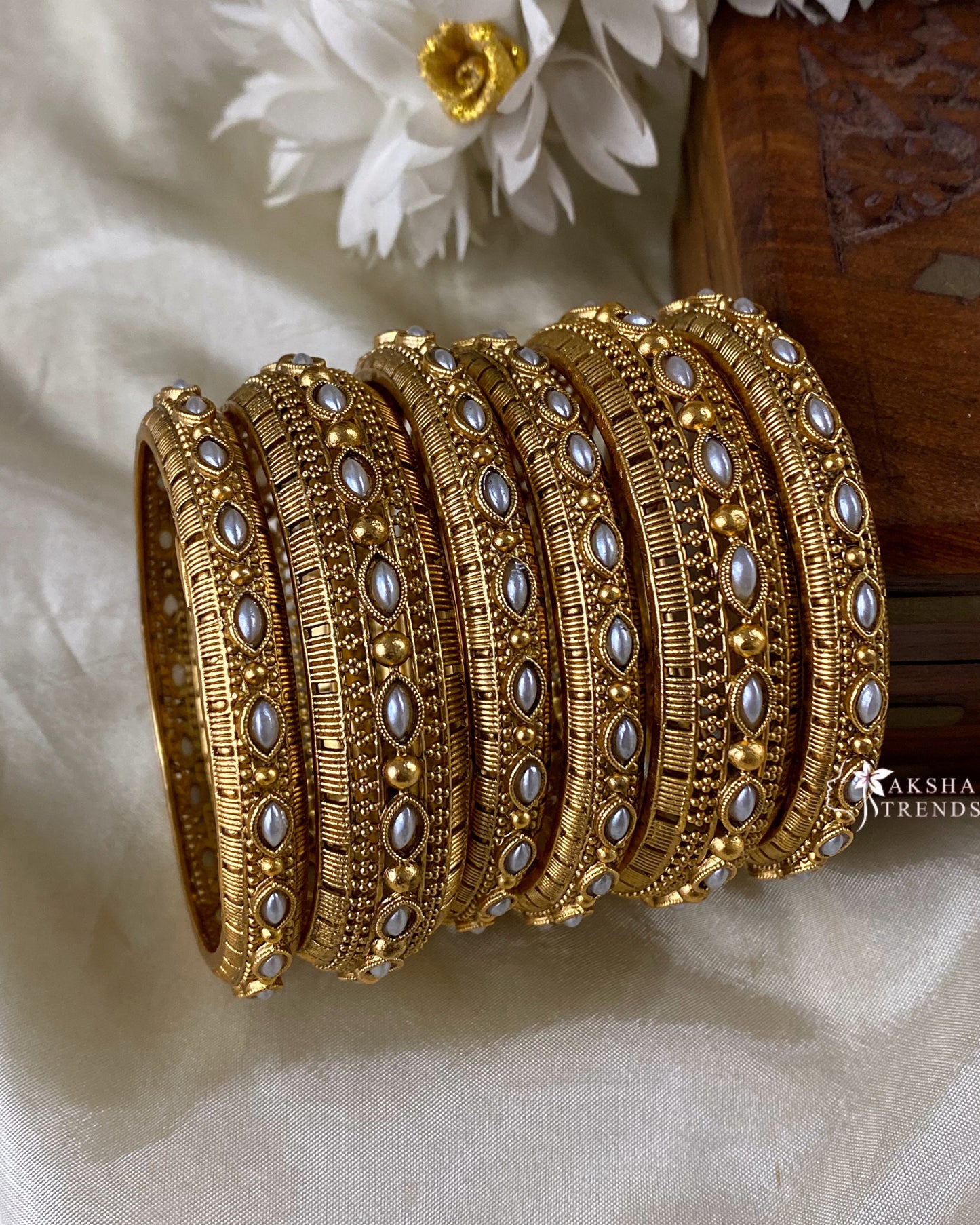 Antique pearl bangles (6pc) Aksha Trends