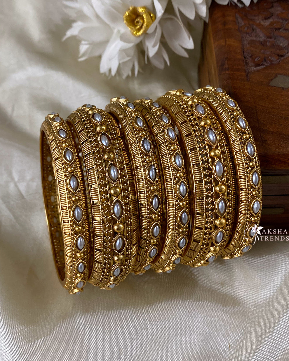 Antique pearl bangles (6pc) Aksha Trends 