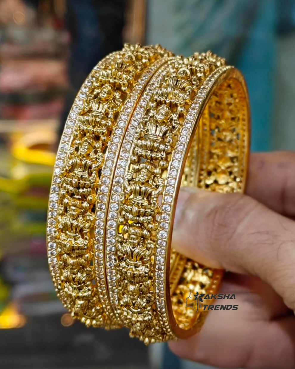 Golden lakshmi stone bangles (2pc) Aksha Trends 