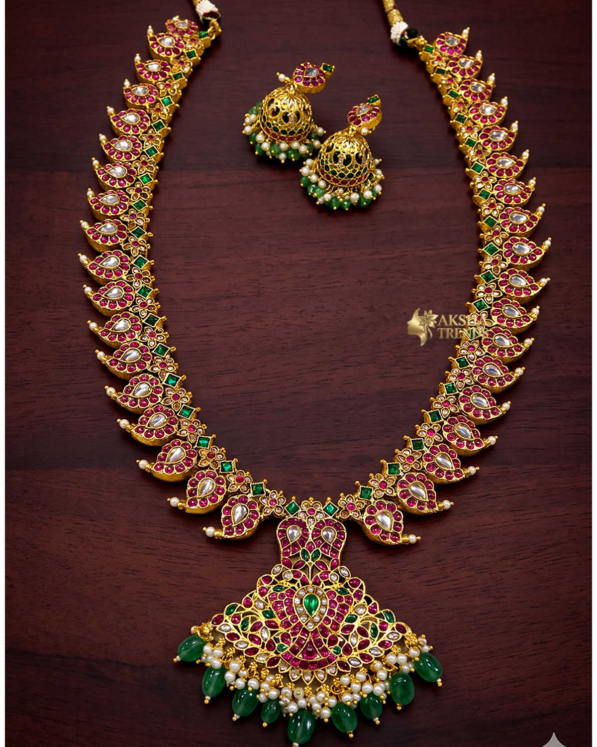 Premium jadau kemp necklace -Green Aksha Trends