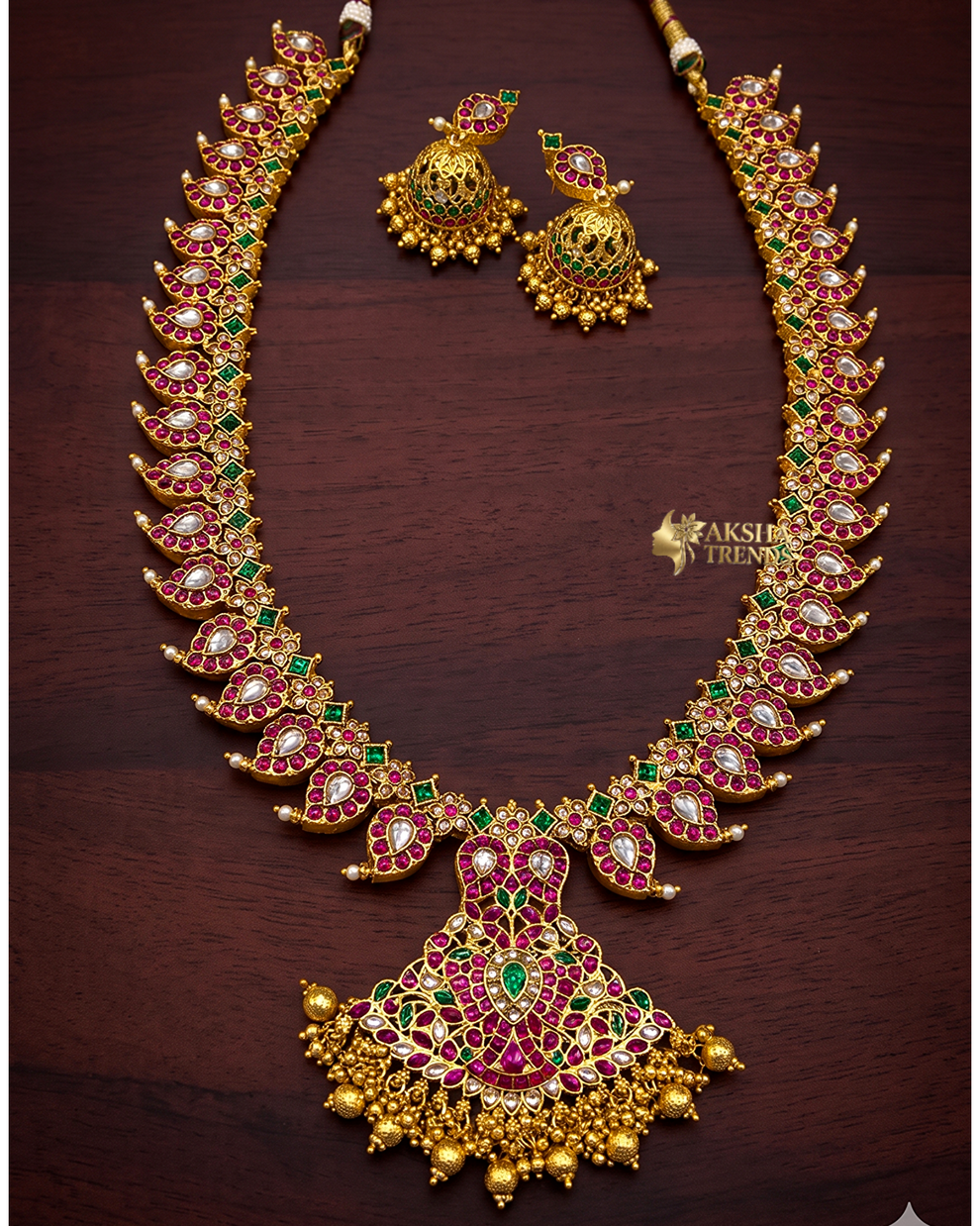 Premium jadau kemp necklace -Gold Aksha Trends 