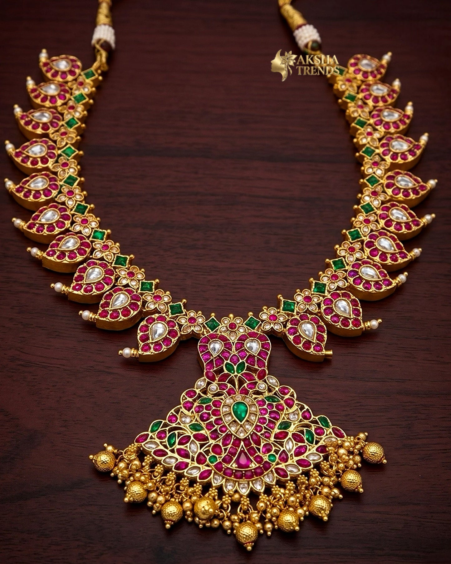 Premium jadau kemp necklace -Gold Aksha Trends