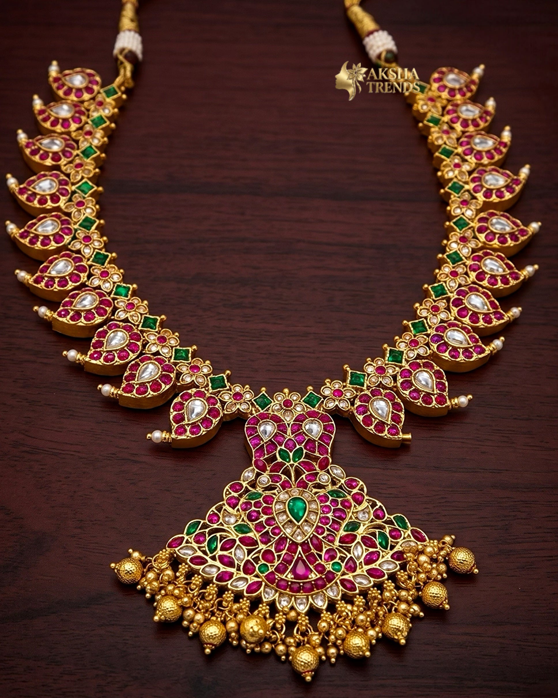 Premium jadau kemp necklace -Gold Aksha Trends