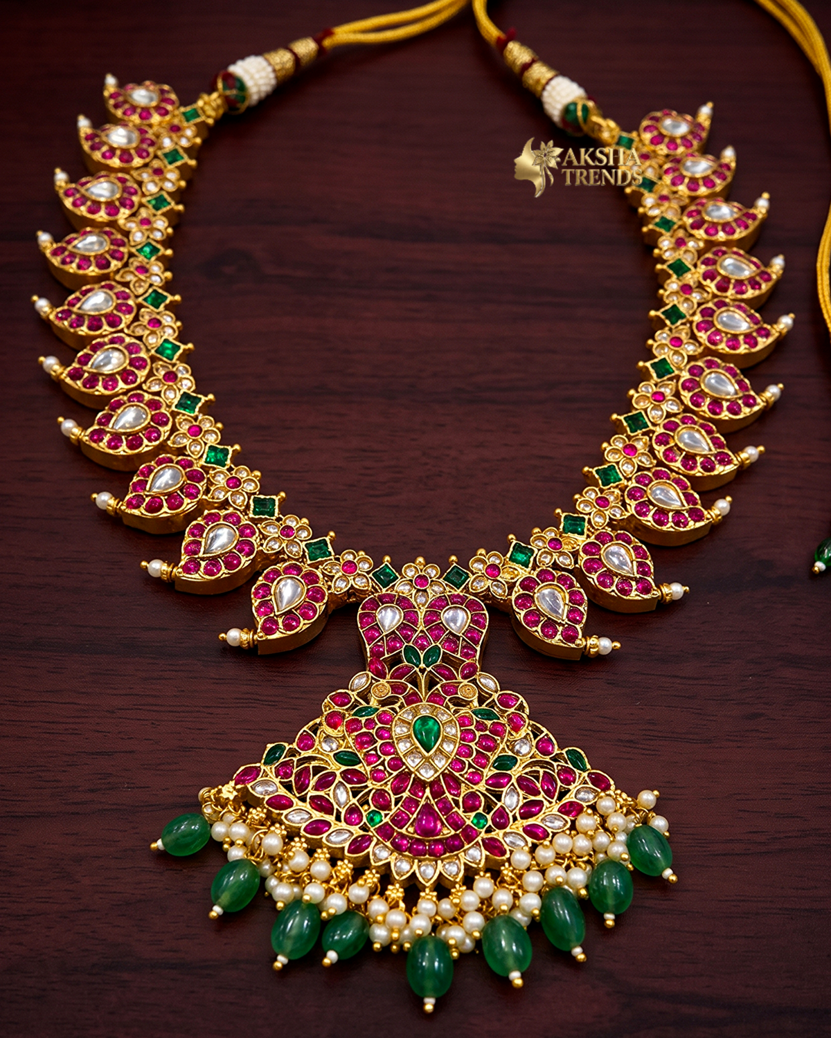Premium jadau kemp necklace -Green Aksha Trends