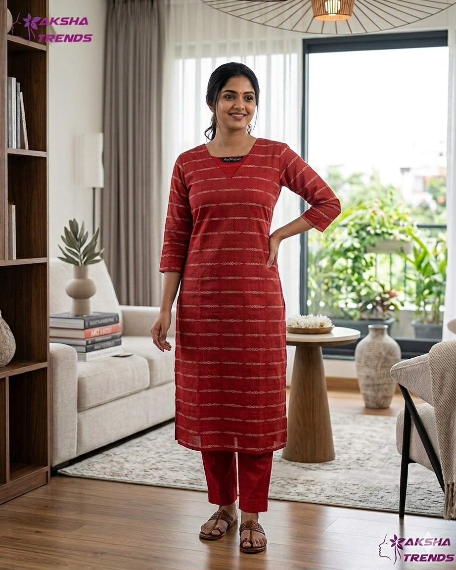 Raw Silk cotton Red Kurti (XL) Aksha Trends