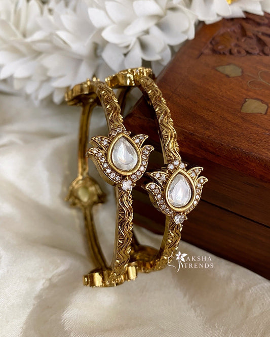 Lotus gold bangles White (2pc) Aksha Trends