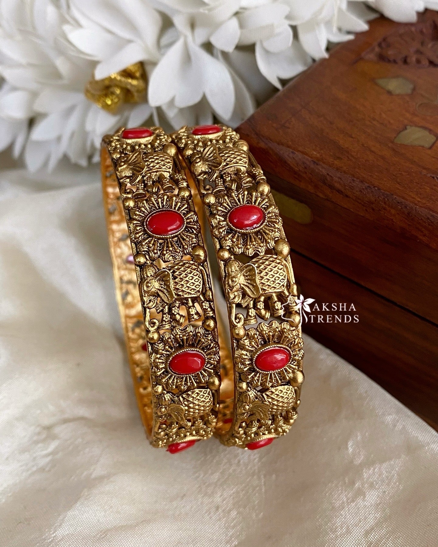 Antique Coral bangles (2pc) Aksha Trends