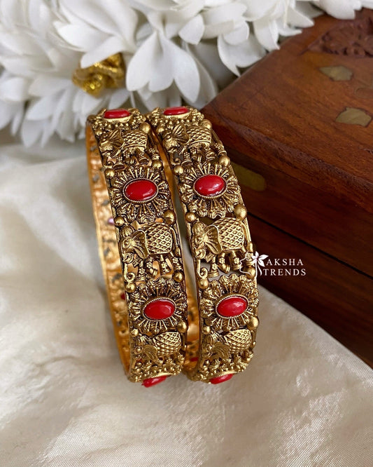 Antique Coral bangles (2pc) Aksha Trends