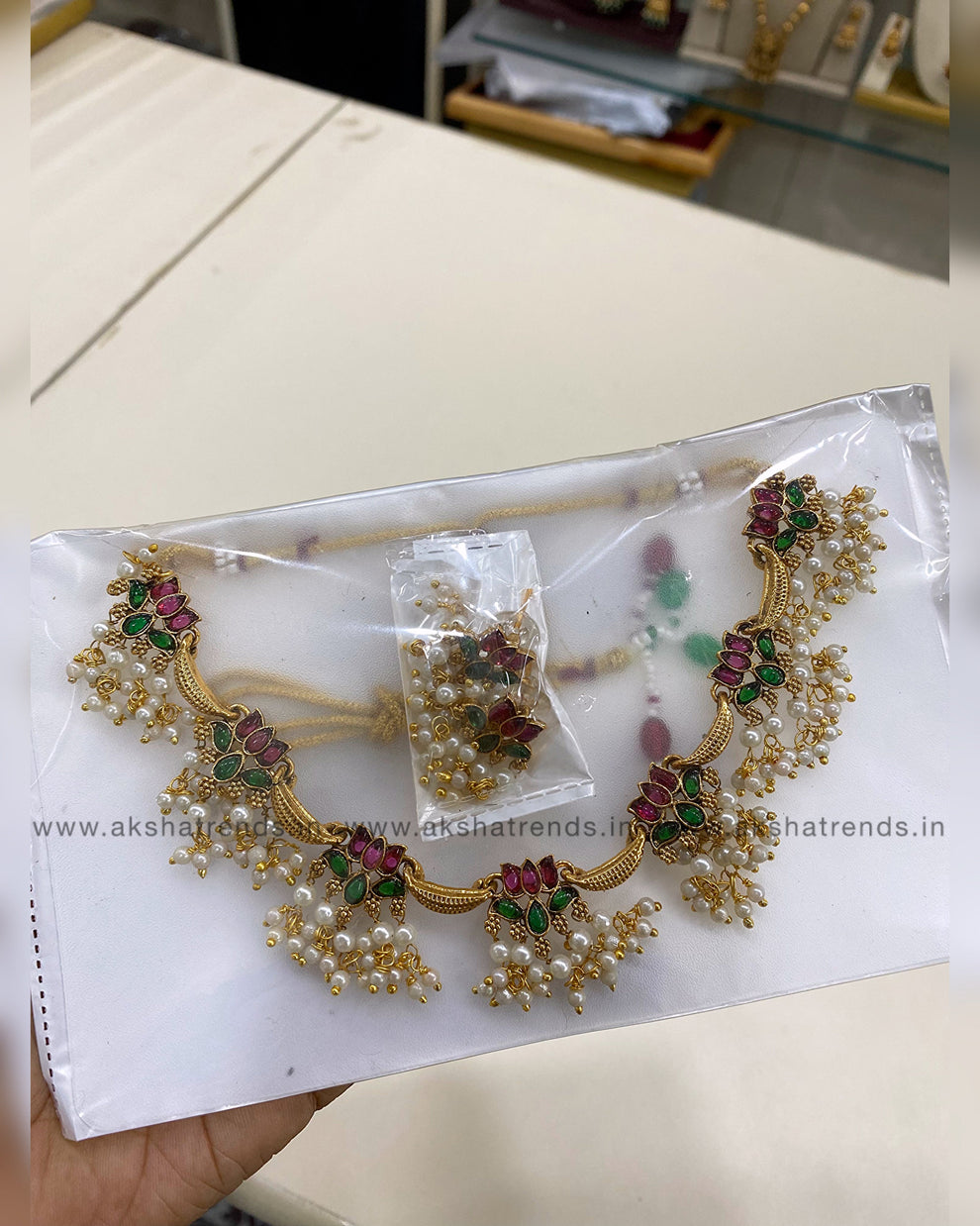 Antique lotus pearl Choker Aksha Trends 