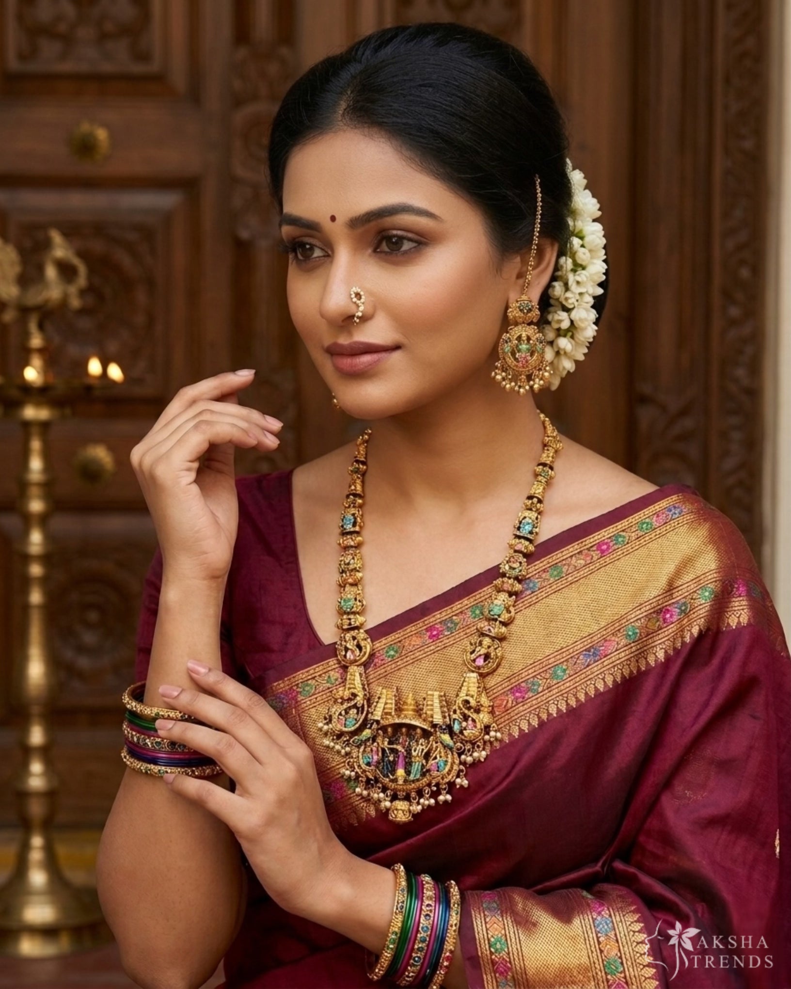 Meenakshi Thirukalyanam bridal Haram Aksha Trends