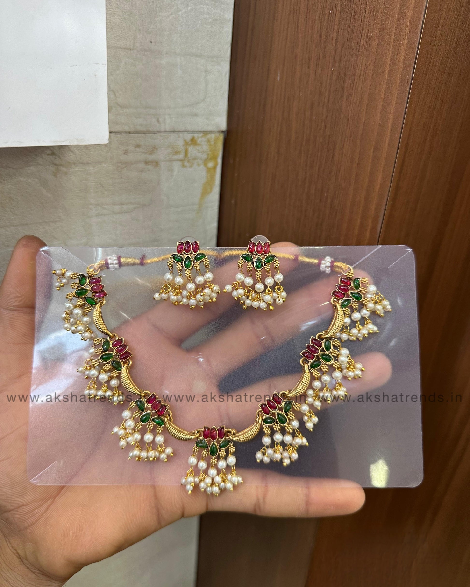 Antique lotus pearl Choker Aksha Trends