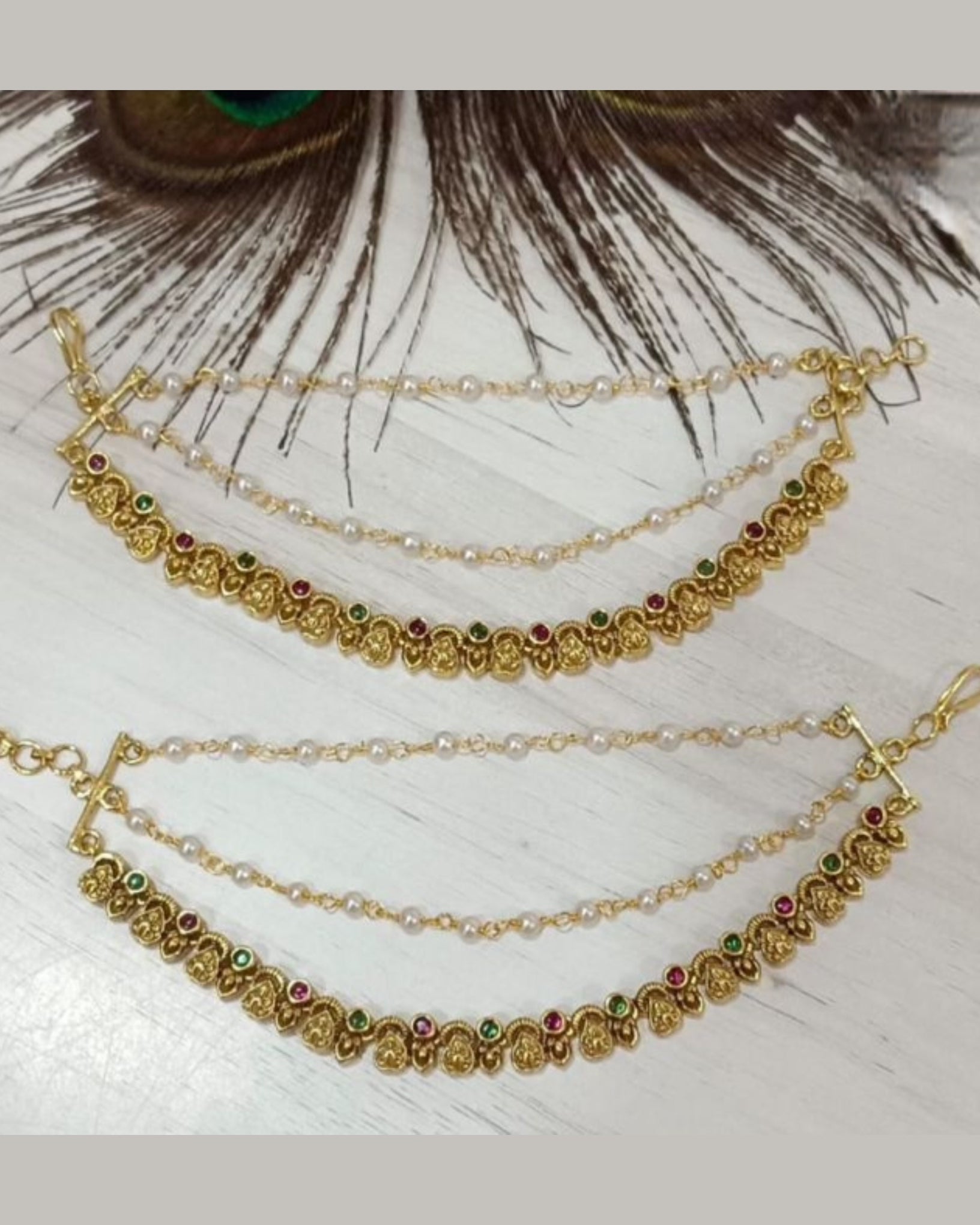 Premium gold earchain -3 layer Aksha Trends