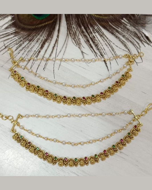 Premium gold earchain -3 layer Aksha Trends