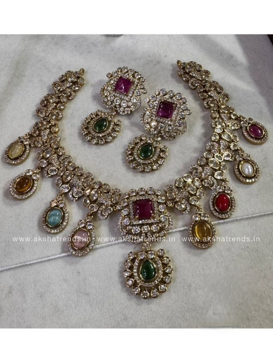 Navratna Bridal Necklace Aksha Trends