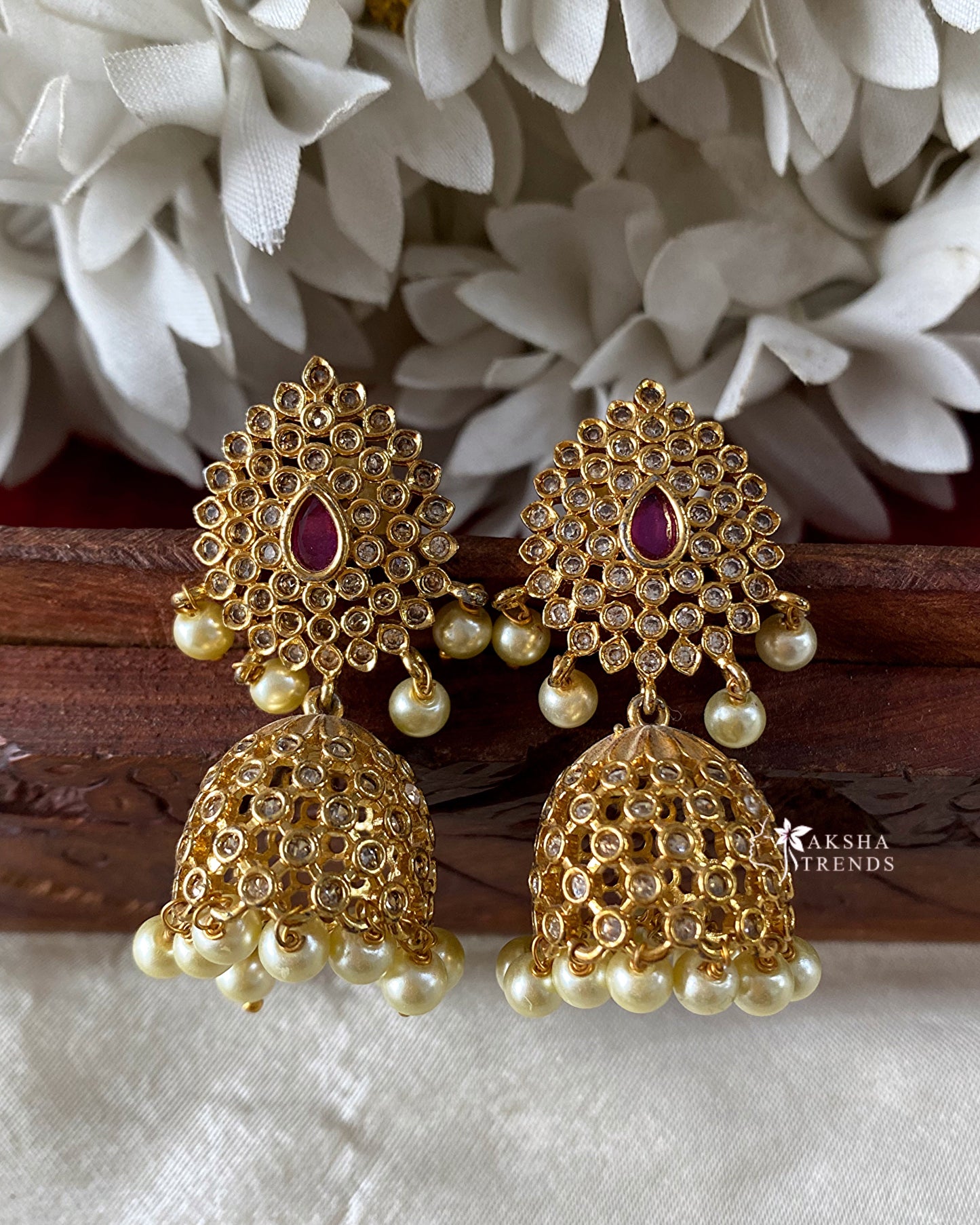 Premium AD jhumkas -Ruby Aksha Trends