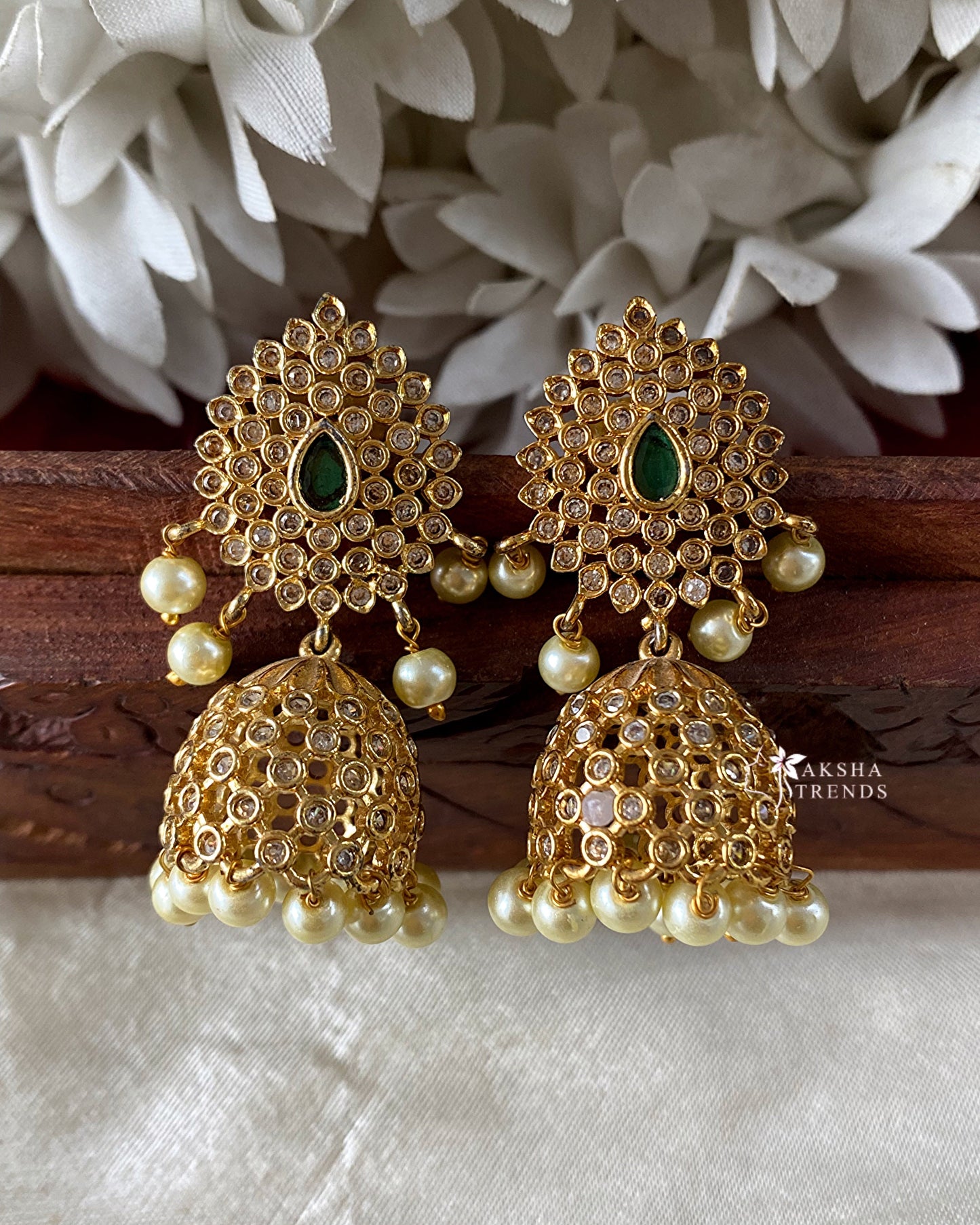 Premium AD jhumkas -Green Aksha Trends