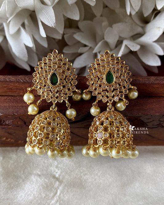 Premium AD jhumkas -Green Aksha Trends