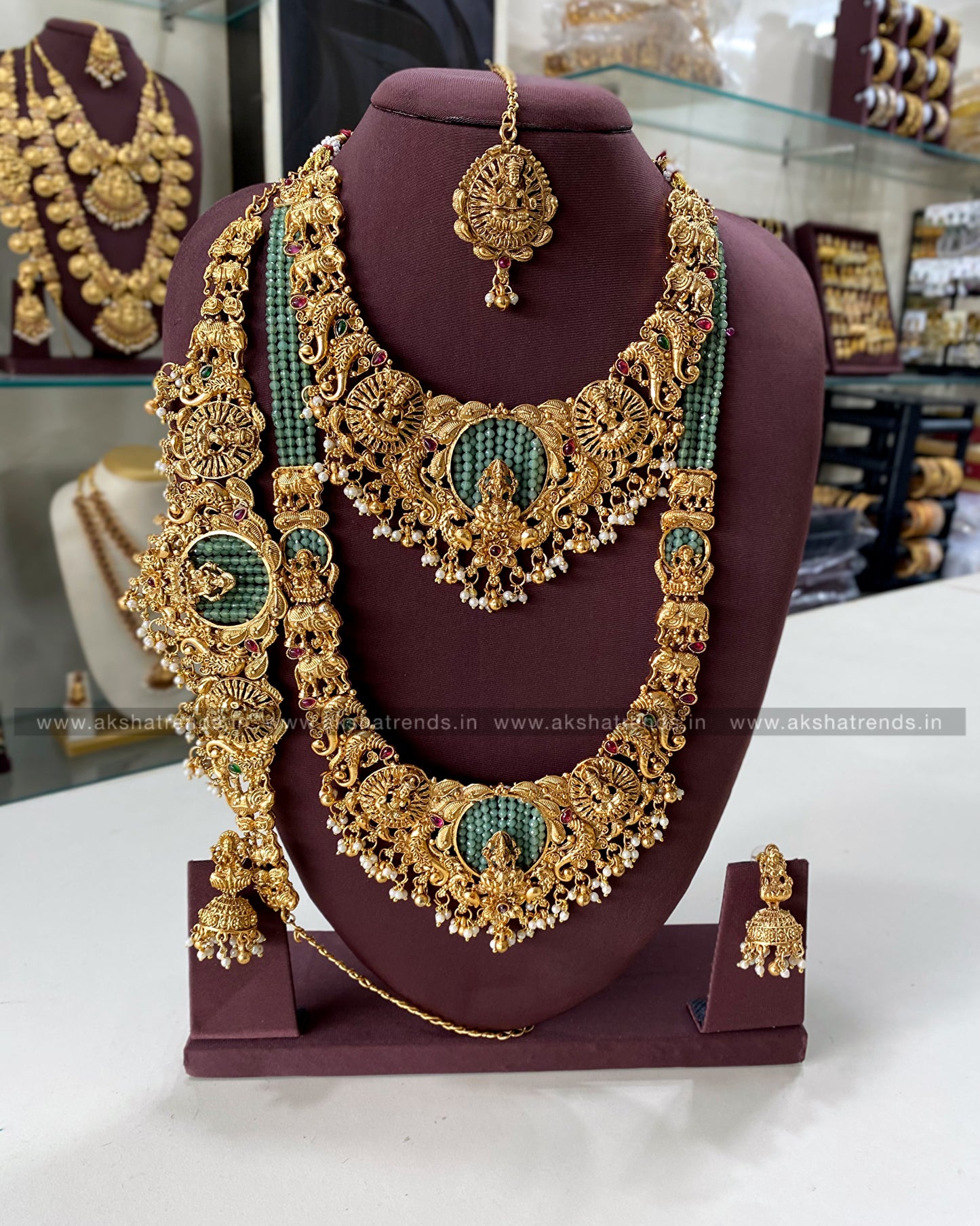 Lakshmi semi bridal -Green Beads Aksha Trends