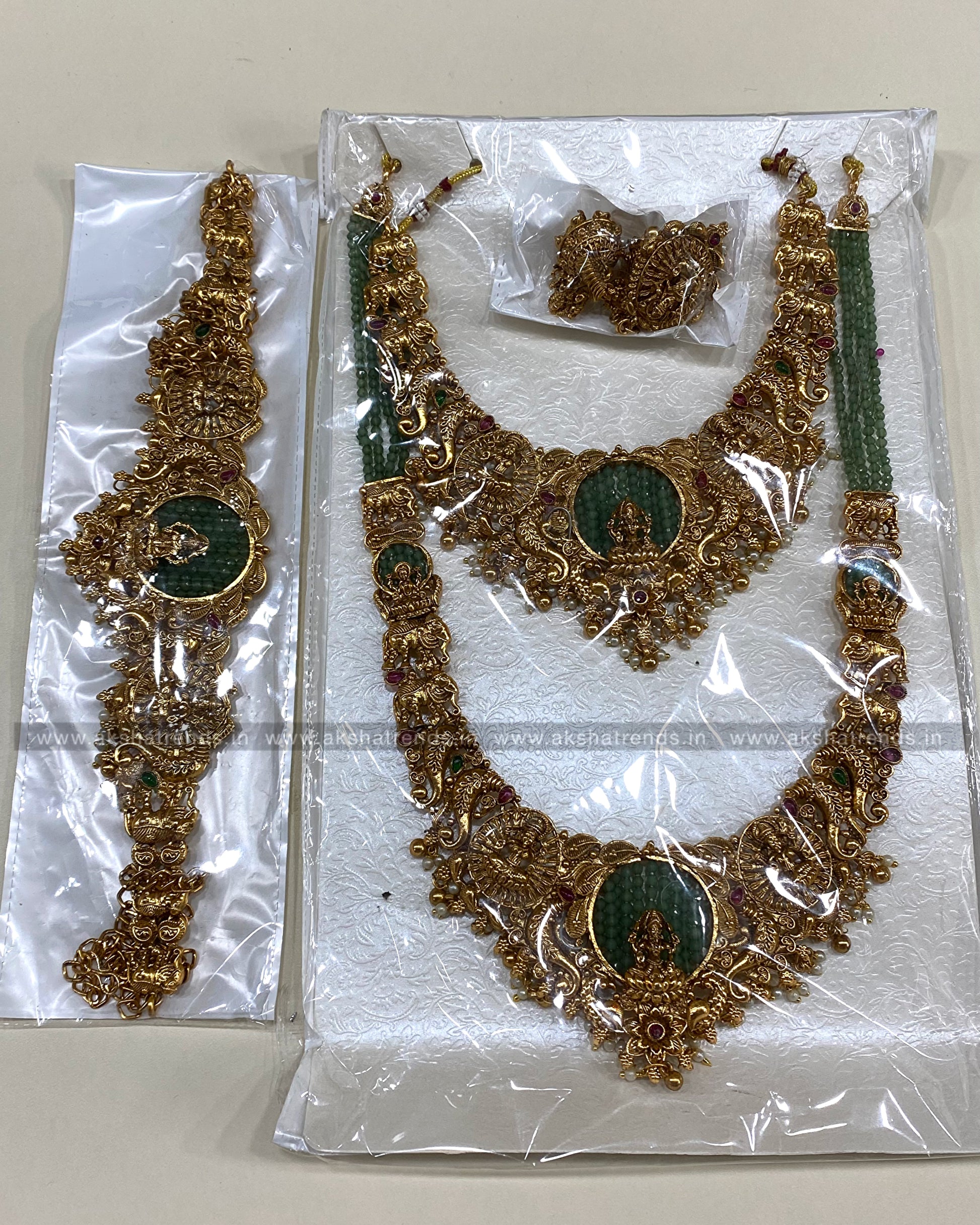 Lakshmi semi bridal -Green Beads Aksha Trends