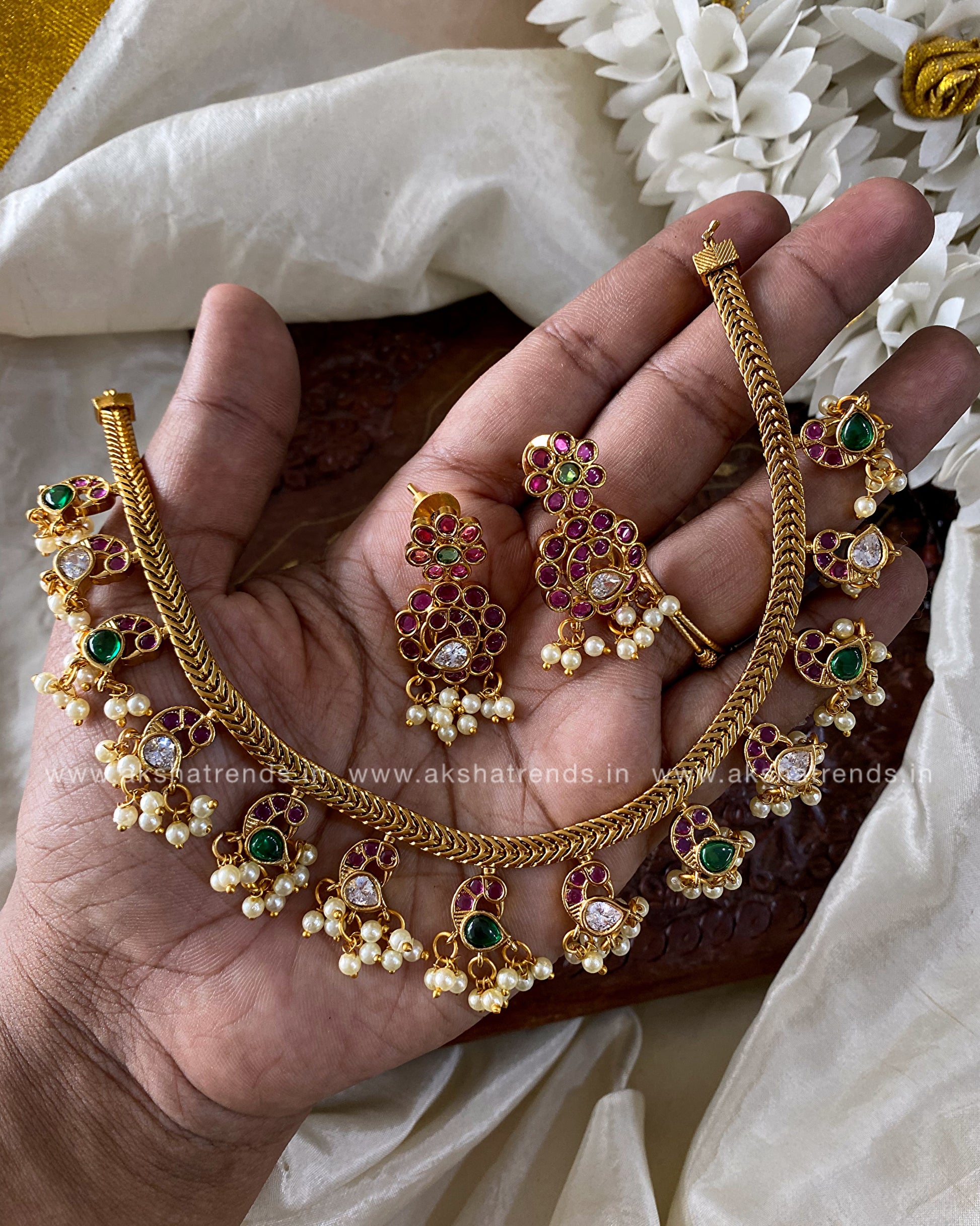Mayura kemp Guttapusalu Necklace Aksha Trends