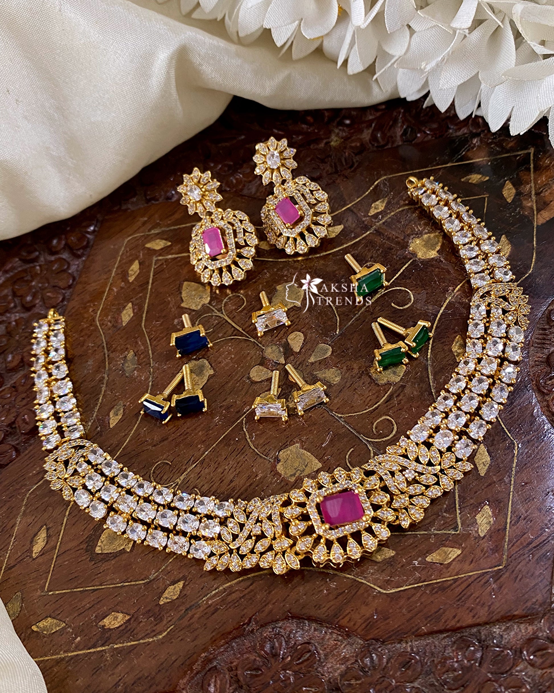 4in1 colour changeable stone diamond necklace Aksha Trends