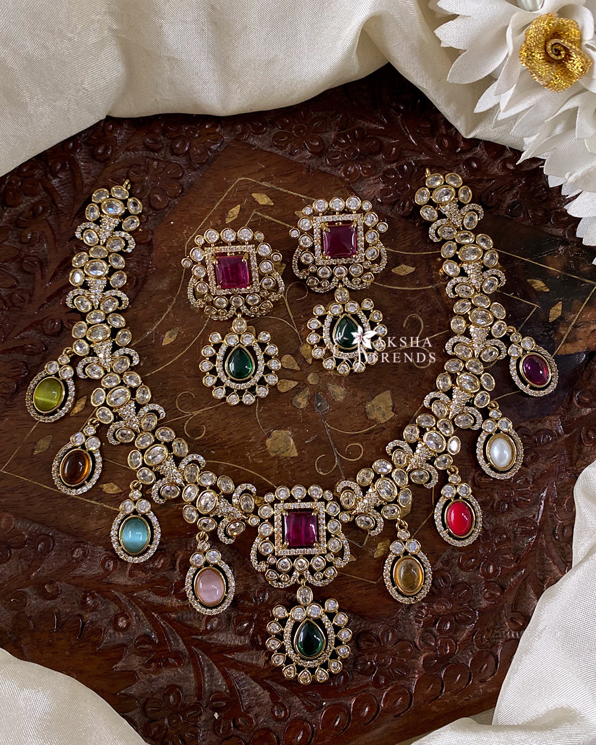 Navratna Bridal Necklace Aksha Trends